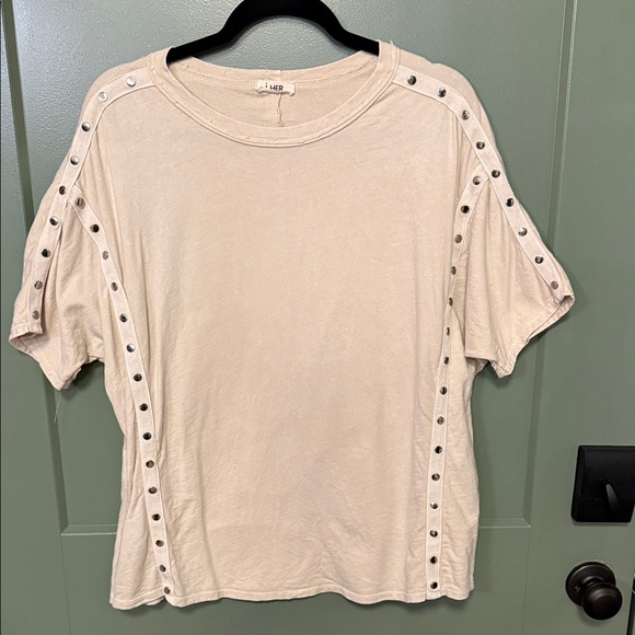 J.Her Tops - Stud-Accent Short Sleeve Tee - Beige